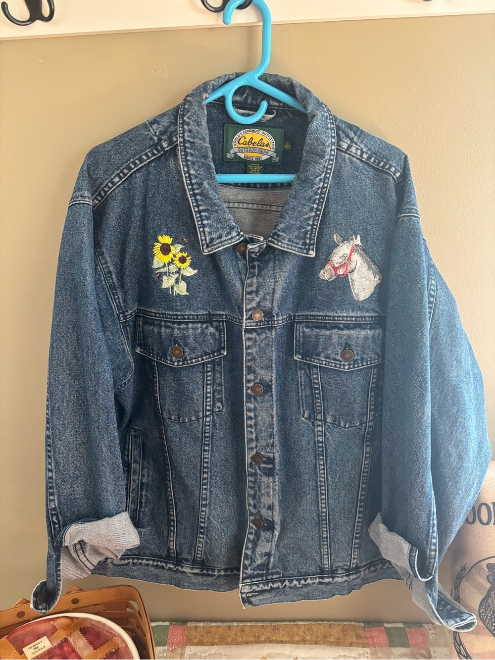 Cabela's Blue Denim Women’s Jacket with Sunflower & Horse Embroidery